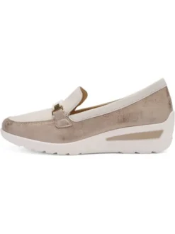 Ara Beige and Gold Wide Fit Comfort Loafer|125063005