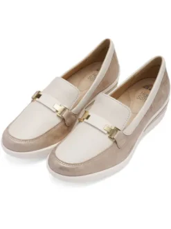 Ara Beige and Gold Wide Fit Comfort Loafer|125063005