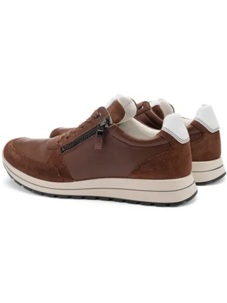 Ara Brown Leather Wide Fit Trainer|112450106