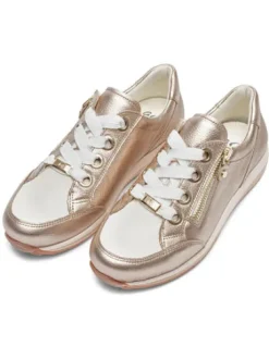 Ara Gold and Cream Wide Fit trainer|124458769G