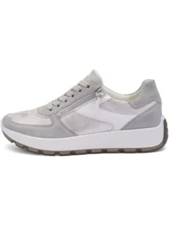 Ara Metallic Silver and White Wide Fit Trainer|122511220