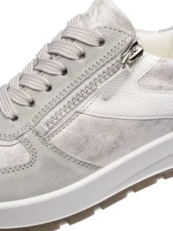 Ara Metallic Silver and White Wide Fit Trainer|122511220