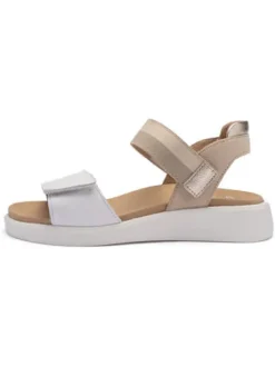 Ara White and taupe Wide Fit Sandal|122140604