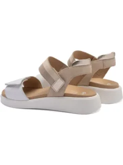 Ara White and taupe Wide Fit Sandal|122140604