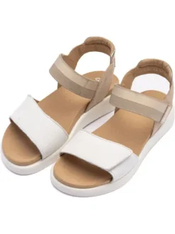 Ara White and taupe Wide Fit Sandal|122140604