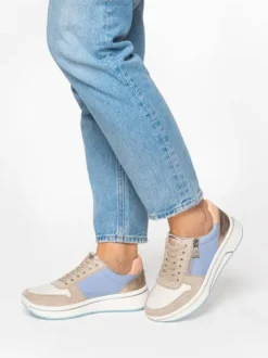 Ara Wide Fit Blue and Beige Trainer|122754089