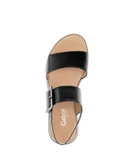 Gabor Black Wedge Strap Sandal|8274457B