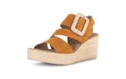 Gabor Orange Suede Wedge Sandal|8477110
