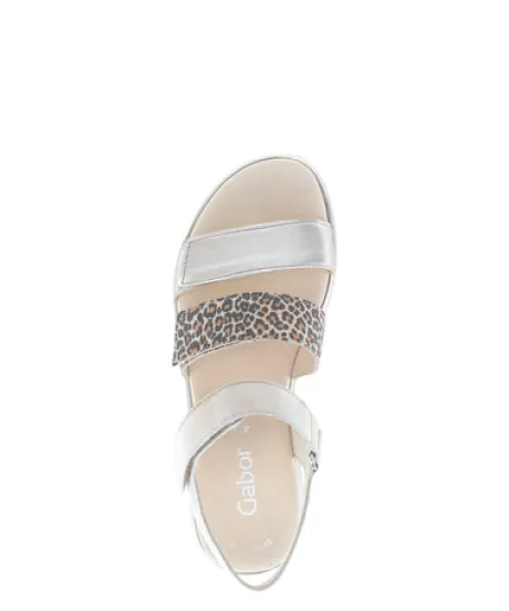 Gabor Silver and Leo Strap Wedge Sandal|8462032