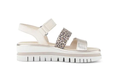 Gabor Silver and Leo Strap Wedge Sandal|8462032