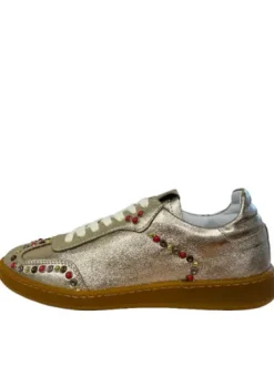Meline Gold Leather with Studs Trainer|529R152GD