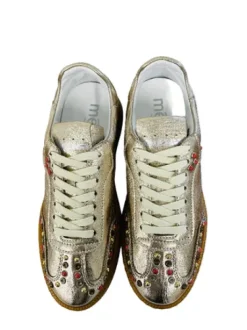 Meline Gold Leather with Studs Trainer|529R152GD