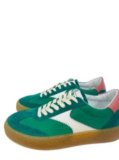 Meline Green Fabric and Suede trainer|5SN11568