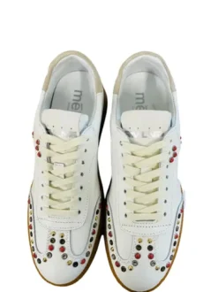 Meline White Leather with Studs Trainer|529R14882