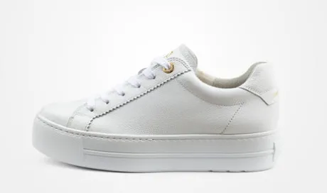 Paul Green White Leather Platform Trainer|5241000