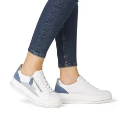 Remonte White and Blue Wedge Trainer|D1C0184M