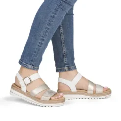 Remonte White and Light Gold Multi Strap Sandal|D0Q5592