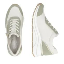 Remonte White and Sage Wide Fit Wedge Trainer|D0T0182