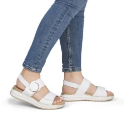 Remonte White Hook and Loop Strap Sandal|D1J6380