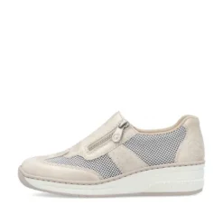 Rieker Beige & White Comfort Mini Wedge Slip On|4876060W