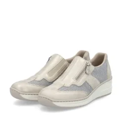 Rieker Beige & White Comfort Mini Wedge Slip On|4876060W