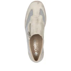 Rieker Beige & White Comfort Mini Wedge Slip On|4876060W