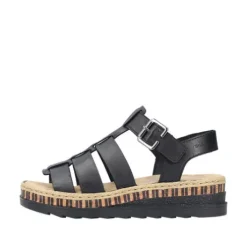 Rieker Black Strap Platform Sandal|V790400
