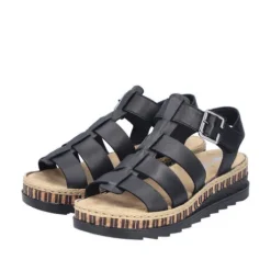 Rieker Black Strap Platform Sandal|V790400