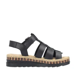 Rieker Black Strap Platform Sandal|V790400