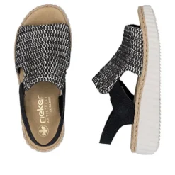 Rieker Black Wide Fit Woven Wedge Sandal||6927600