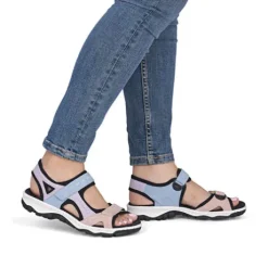 Rieker Blue and Pink Comfort Velcro Sandal|6886693