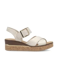 Rieker Light Gold Hook & Loop Wedge Sandal|6379560G