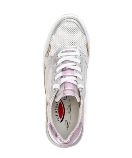 Rolling Soft Metallic Leather and Fabric Trainer|8692553