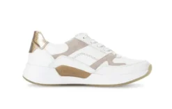 Rolling Soft White and Taupe Wedge Trainer|8695852