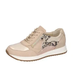 Waldlaufer Wide Fit Beige and Animal Print Trainer|752016921