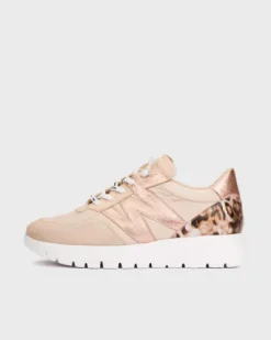 Wonders Beige and Leo Print Wedge Trainer|A24100B