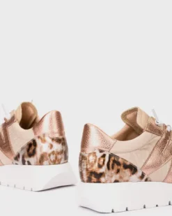 Wonders Beige and Leo Print Wedge Trainer|A24100B