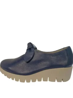 Wonders Blue Leather Wedge Slip On|C33159B