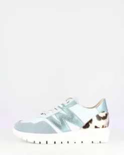 Wonders Metallic Blue and Leo Print Wedge Trainer|A24100A
