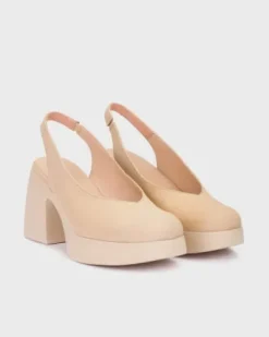 Wonders Nude Leather Platform Sling Back|H4990B