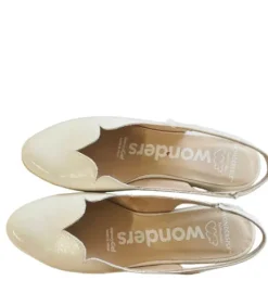 Wonders Off White Patent Wedge Sling Back|C33260O