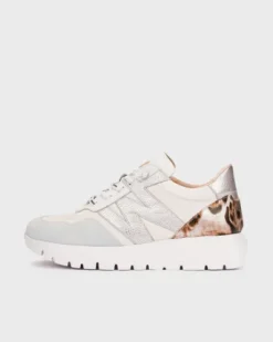 Wonders White and Leo Print Wedge Trainer|A24100W