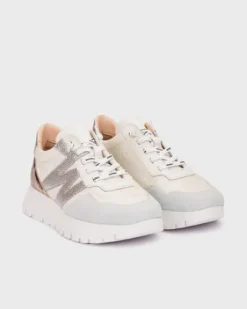 Wonders White and Leo Print Wedge Trainer|A24100W